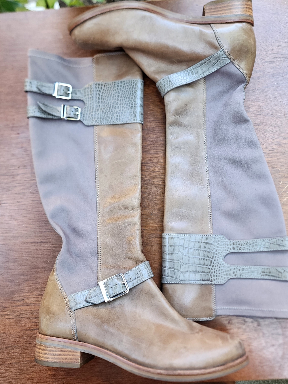 Cole Haan Air Tennley Leather Buckle Riding Boots Two Tone Croc Accent 7.5 - Picture 7 of 10